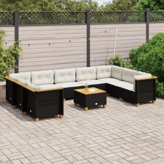 vidaXL Vidaxl - Set De Sof&aacute;s De Jard&iacute;n 10 Pzas Cojines Rat&aacute;n Sint&eacute;tico Negro