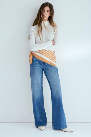 H&M Straight High Waist Scarf-detail Jeans in Denim Blue/orange at Nordstrom, Size 10