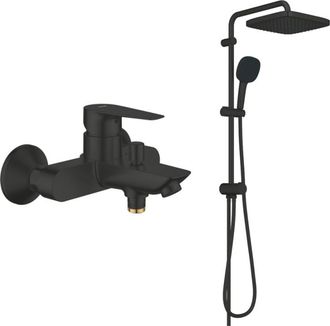 GROHE Pack Mezclador Mec&aacute;nico Para Ba&ntilde;o/ducha Grohe Start Edge + Columna De Ducha Grohe Vitalio Comfort 250 Con Desviador, Negro Mate