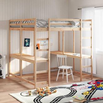 vidaXL Vidaxl - Letto Soppalco con Scrivania e Scala 180x200 cm Massello Pino