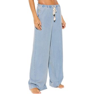 Spiritual Gangster Toluca Tie Waist Wide Leg Chambray Pants in Sunbleached Chambray at Nordstrom, Size X-Large