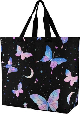 Generic Night Spirit Butterfly Reusable Shopping Bags One Shoulder Grocery Tote Bag Waterproof Big Purse for Work Travel