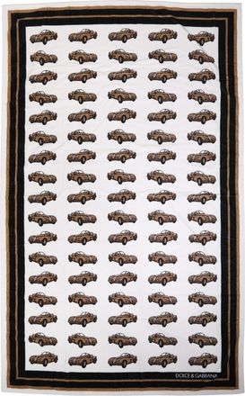 Dolce & Gabbana Womens Towel White Cotton Car Graphic Print 115cm X 180cm Beach Clothing