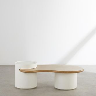 Maisons du monde Mesa de centro blanca con tapa de madera de mango L125 cm