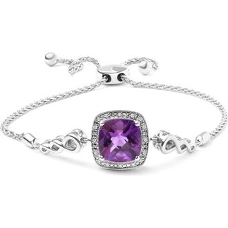 House of Brilliance Silver Amethyst & Diamond Accent Bolo Bracelet in White at Nordstrom