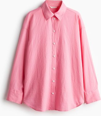 H&M Oversized Bluse aus Leinenmix - Pink