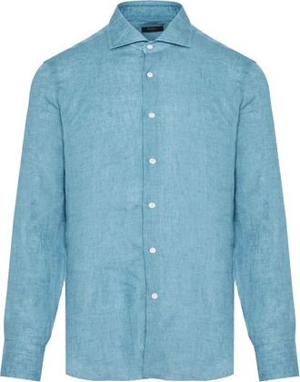 Barba Camicia in lino - Blu