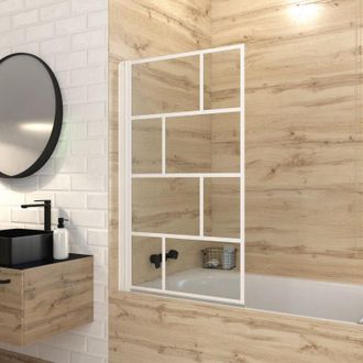 Aurlane Aurlane - Mampara De Ba&ntilde;era Abatible 75x125 Cm - Serigraf&iacute;a Blanca - Vidrio 4 Mm