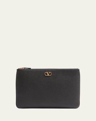 Valentino Garavani Medium Grain Leather Flat Pouch Bag