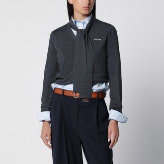 Miu Miu Cardigan antracite in lana con sciarpa