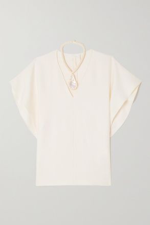 Chlo&eacute; Silk And Cotton-blend Top And Mother-of-pearl Necklace Set - Bianco