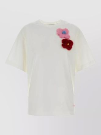 Fendi cotton t shirt short sleeves crew neck floral appliqu&eacute;