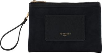 Pourchet Tassen, Dames, Blauw, ONE Size, Leer, Cassis Daim Pouch