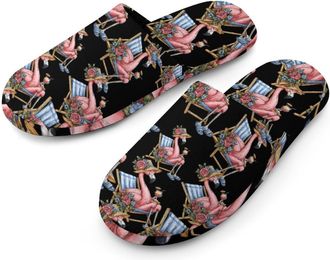 Generic Flamingo Beach Mens Cozy Memory Foam Slippers Warm Cotton House Shoes Comfy Slipper for Indoor Outdoor