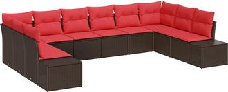 vidaXL Conjunto De Sof&aacute; De Jard&iacute;n 10 Uds. Marr&oacute;n Rat&aacute;n Sint&eacute;tico Vidaxl
