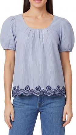 Kensie Eyelet Hem Cotton Top in Blue And White Stripe at Nordstrom Rack, Size X-Large