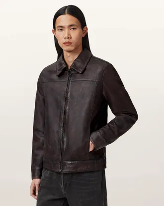 AllSaints Alkan Zip Up Two Tone Leather Jacket
