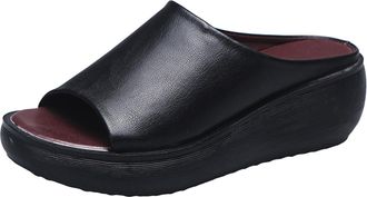 Generic Womens Leather Slippers, Shower Shoes, Womens Non-Slip, Sandals, Thick Sole, Wedge Heel Slippers, Summer Open, Casual Beach Sandals, Wedge Shoes, Flat