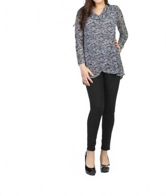 Papillon Cowl Neck Stripe Crossover Sweater In Navy Multi