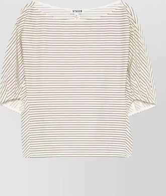 Staud striped boat neck top elbow sleeves