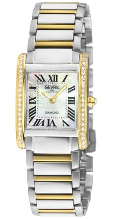 Gevril Group Womens Regina Swiss Diamond Watch, White MOP Dial, 316L SS 2 sides Case, Stainless Steel Two toned IPYG Bracelet. - Silver & Gold - One Size