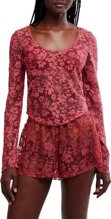 Free People Early Sunsets Floral Burnout Top in Garnet Rose at Nordstrom, Size X-Small