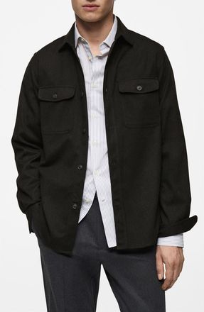 Mango Regular Fit Chest Pocket Button-Up Shirt in Dark Heather Grey at Nordstrom, Size X-Small
