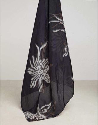 Brunello Cucinelli Womens Black Floral Cotton Silk Scarf