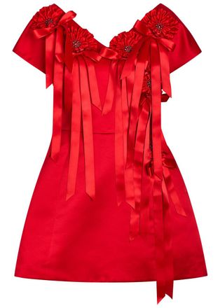 Simone Rocha Simone Rocha Rosette-appliqu&eacute;d Duchess Satin Mini Dress - Red - 10 (UK10 / S)