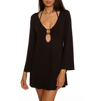 BECCA by Rebecca Virtue Beach to BBQ Long Sleeve Cover-Up Tunic in Black at Nordstrom, Size Medium