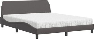vidaXL Vidaxl - Cama Con Colch&oacute;n Cuero Sint&eacute;tico Gris 160x200 Cm
