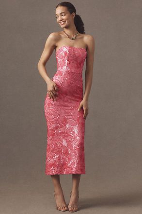 Helsi Leslie Strapless Stretch Sequin Mesh Midi Dress