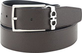Ferragamo Mens Reversible Leather Belt Black Calf