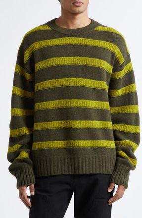 The Elder Statesman Ridgeline Stripe Oversize Cashmere Sweater in Snap Pea Stripe at Nordstrom, Size X-Large