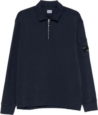 C.P. Company Polo Kraag in Malfil&eacute; Fleece - Heren - Sweatshirts - Blauw - XL - Katoen - Hoodies & sweatvesten