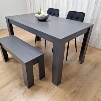 Kosy Koala Modern Arrow Design Dining Table Set with 2 Black Velvet Chairs & 1 Bench Dining Room furniture in Brown