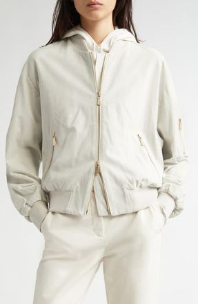 Eleventy Suede Bomber Jacket in White at Nordstrom, Size 00 Us