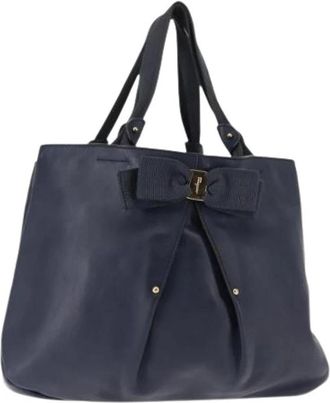 Ferragamo Pre-owned Tote Bag - Dames - Vintage Shopper - Blauw - ONE Size - Leer - Vintage