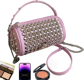 Generic Rivet Bag For Girls - Punk Travel Handbag | Cylinder Square Purse | Stylish Studded Tote Shoulder Bag For Women Girls Fashion Party Streetwear Rock St