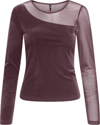 Only Langarmshirt ONLY ONLSMOOTH L/S MESH MIX TOP BOX JRS, Damen, Gr. XS, winetasting detail:assymetric, Jersey, Obermaterial: 96% Polyester, 4% Elasthan, 