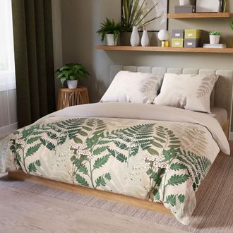 OEM Juego De Cama Ferna 220x200 Cm - Sat&eacute;n De Algod&oacute;n, Beige, Estampado Bot&aacute;nico