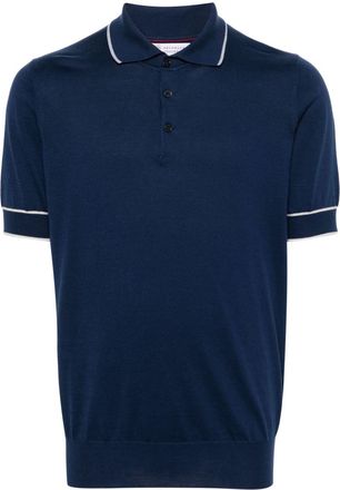 Brunello Cucinelli striped-trim polo shirt - men - Cotton - 44 - Blue