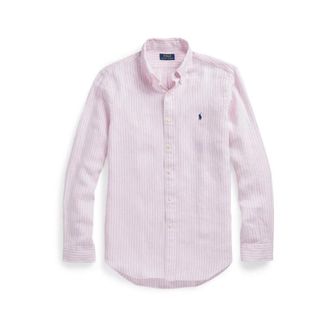 Ralph Lauren OP Maat Gemaakt Linnen Shirt - Strepen Roze/Wit - Heren - Casual Overhemden - Roze - 2XL - Linnen - Overhemden
