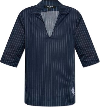 Balmain Beach T-shirt - Heren - Korte mouwen Overhemden - Blauw - S - Katoen - Overhemden