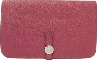 Herm&egrave;s Red Color Togo Leather Long Wallet (Bi-Fold) (Pre-Owned)