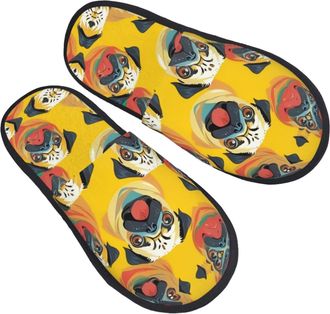 Generic Fuzzy Slippers French Bullfighting Watermelon Printing Furry Slippers Casual Warm Slipper For Travel Bedroom Bathroom M