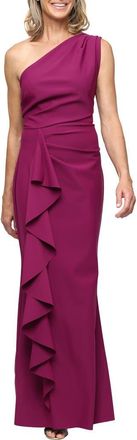 Alex Evenings One-Shoulder Cascade Ruffle Contour Gown in Passion at Nordstrom, Size 14