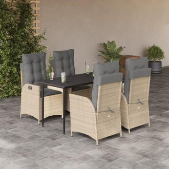 vidaXL Set Comedor De Jard&iacute;n 5 Pzas Con Cojines Rat&aacute;n Sint&eacute;tico Beige Vidaxl