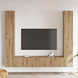 Berkfield Home Wall Mounted TV cabinets 6 pcs Artisan Oak Engineered Wood in Brown