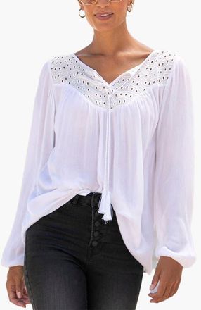 Lascana Womens Boho Eyelet Blouse in White at Nordstrom, Size 18
